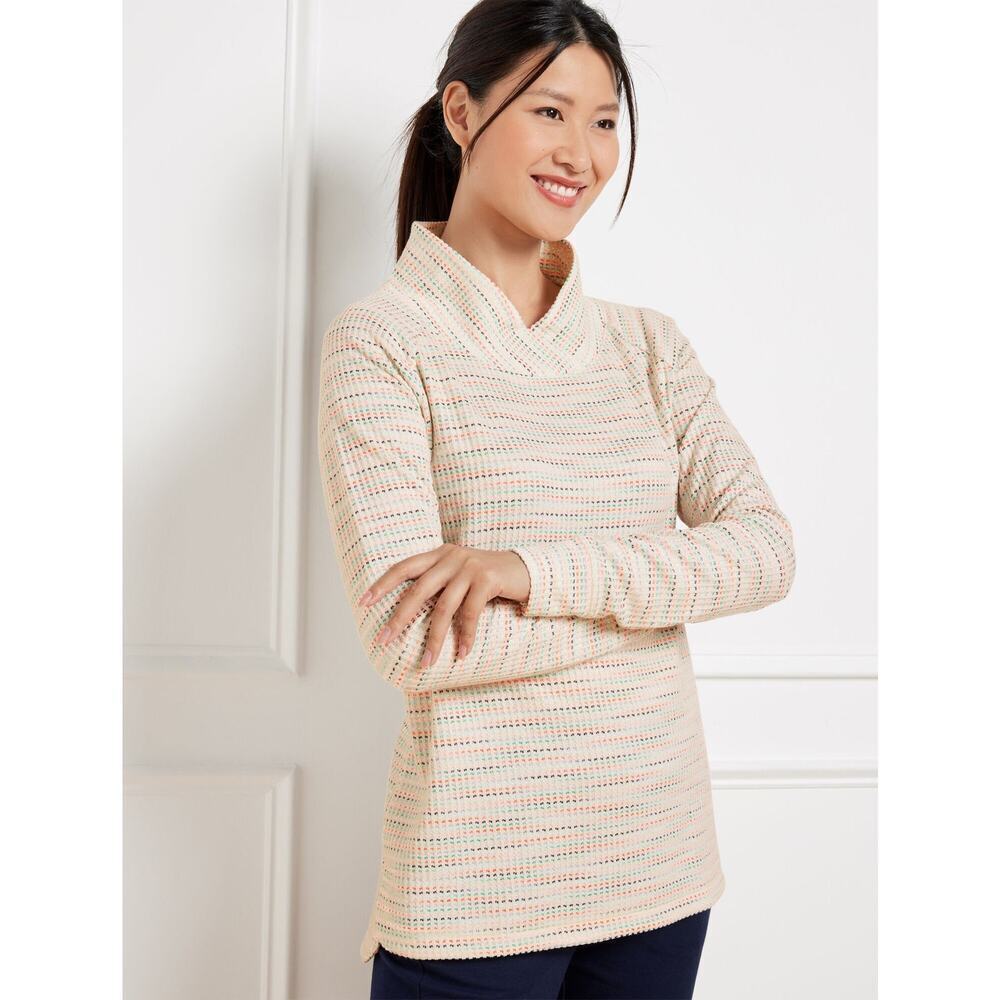 T By Talbots Pullover XS Multi Jacquard Mockneck Long Sleeve